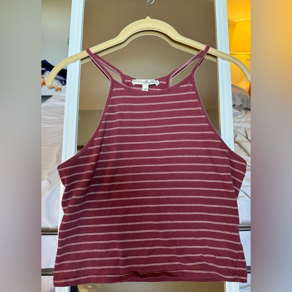 Express: White Stripped Burgundy Crop Top